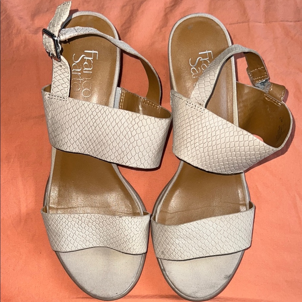 Franco Sarto Cream Block Heel Sandals